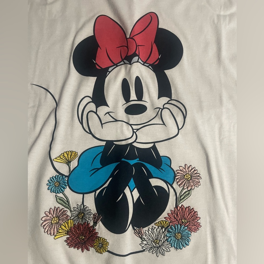 Minnie Mouse Graphic Tee with Embroidered Floral Design